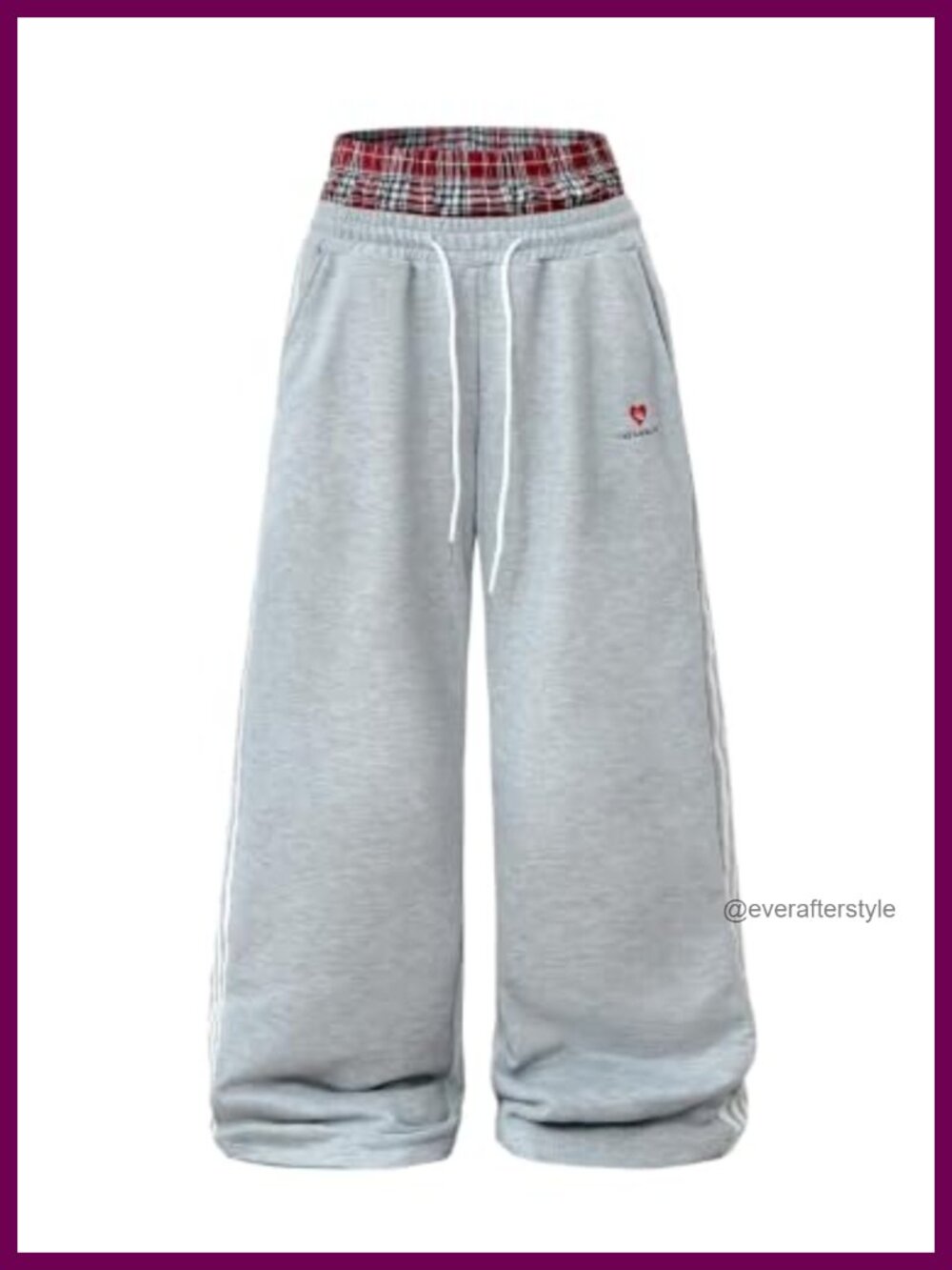 Baggy Wide Leg Sweatpants Double Waistband Drawstring Plaid Camo
